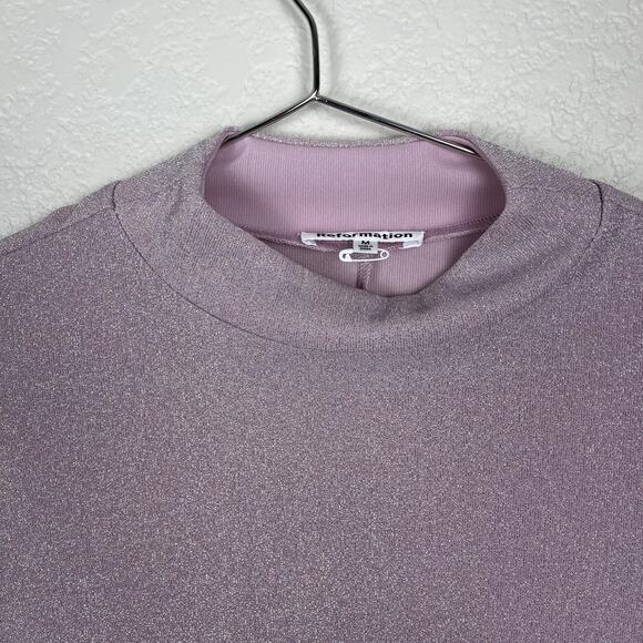 Reformation Bailey Knit Top Rose Sparkle Mock Neck Long Sleeve Medium - Picture 8 of 14
